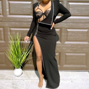 Black Sheer Bodysuit with Pearl Accents